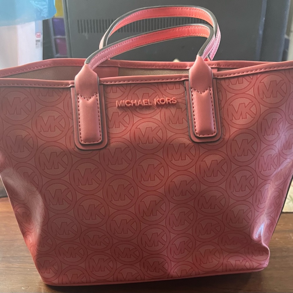 Michael Kors Jodie Small Logo Jacquard Tote Bag in Grapefruit